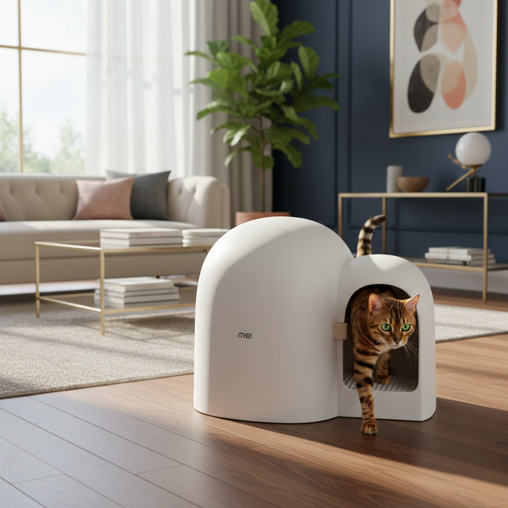 Large enclosed cat litter box with odor control