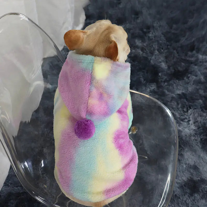 Tenue d'hiver française avec capuche pour chiens, sweat à capuche tie-dye