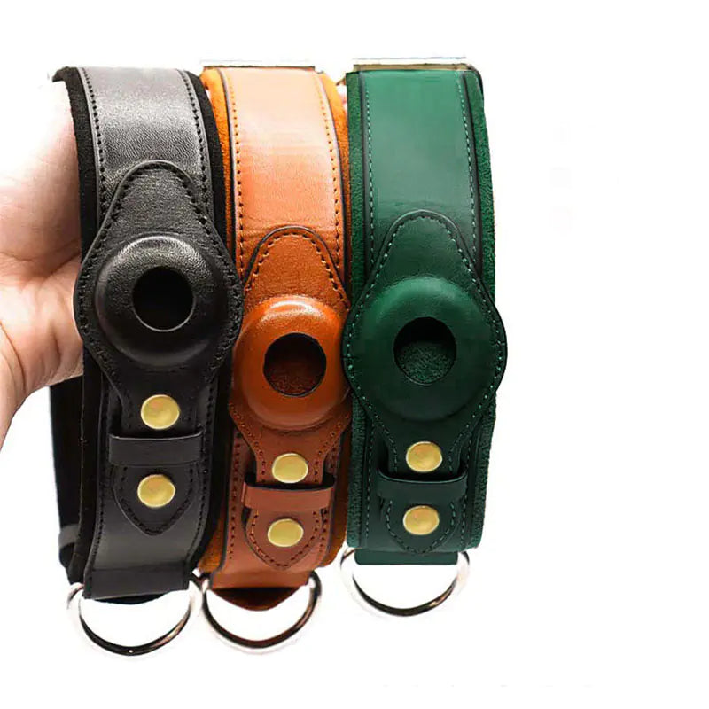 Collier pour chien en cuir véritable avec traceur localisateur pour animaux de compagnie