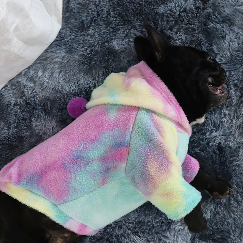 Tenue d'hiver française avec capuche pour chiens, sweat à capuche tie-dye
