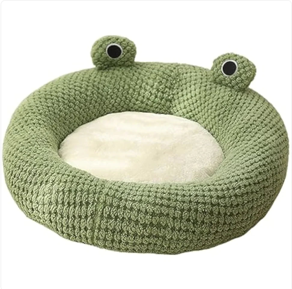 Plush Pet Bed – Frog Shape for Cats and Small Dogs