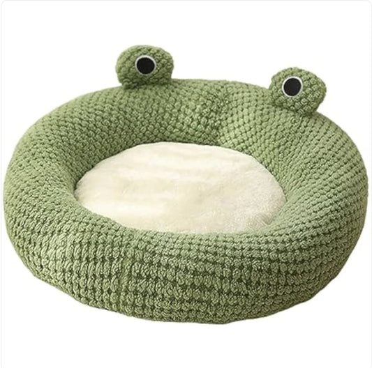 Plush Pet Bed – Frog Shape for Cats and Small Dogs