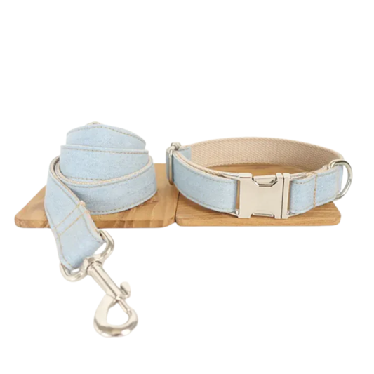 Ensemble collier et laisse pour chien en denim bleu – Style et confort assurés