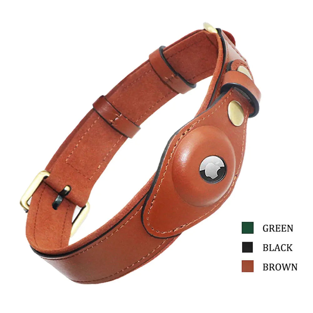 Collier pour chien en cuir véritable avec traceur localisateur pour animaux de compagnie