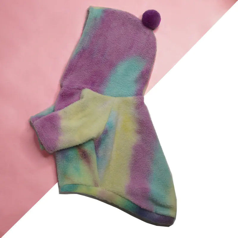 Tenue d'hiver française avec capuche pour chiens, sweat à capuche tie-dye