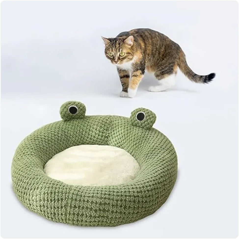 Plush Pet Bed – Frog Shape for Cats and Small Dogs