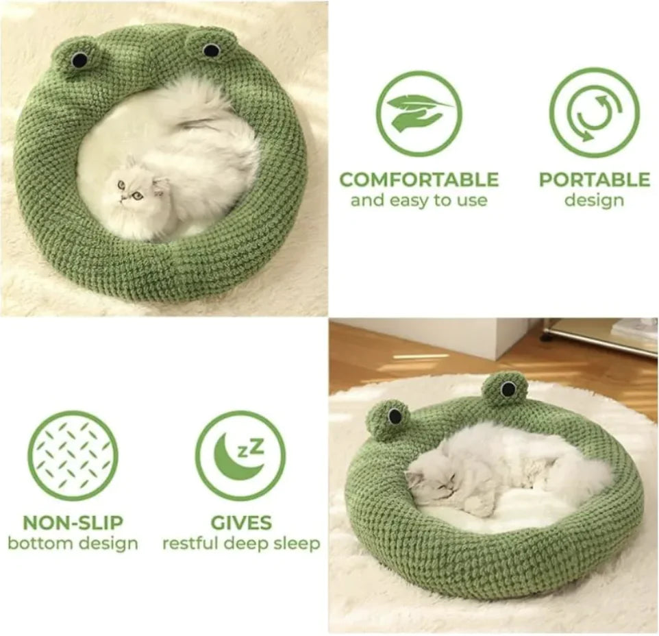 Plush Pet Bed – Frog Shape for Cats and Small Dogs