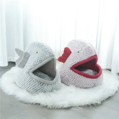 Fish-shaped pet bed for cats and small dogs