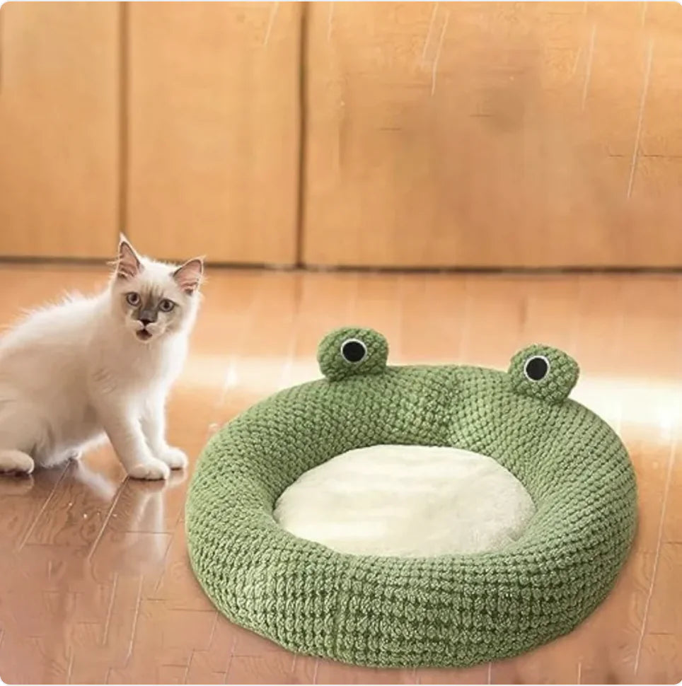 Plush Pet Bed – Frog Shape for Cats and Small Dogs