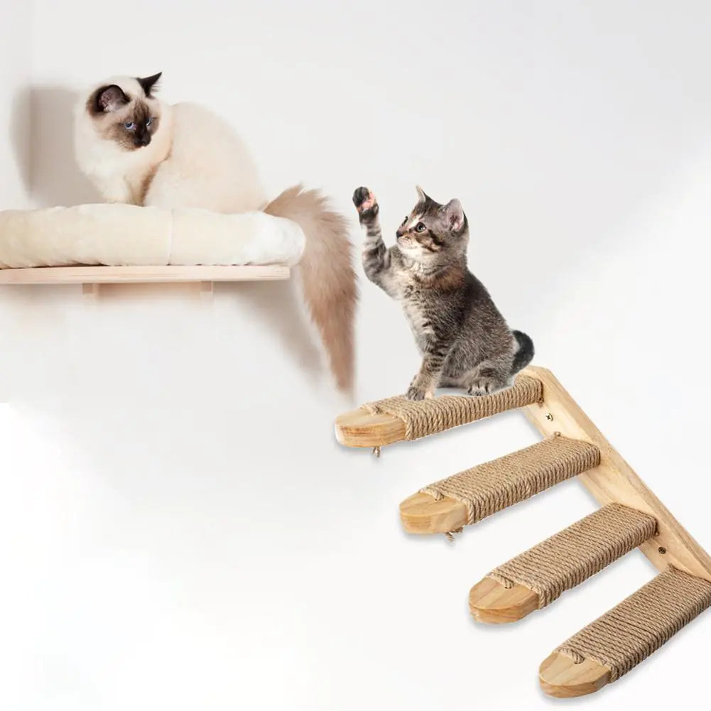 Escalier mural multi-niveaux en bois massif pour chat