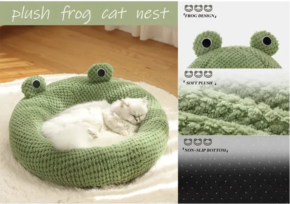 Plush Pet Bed – Frog Shape for Cats and Small Dogs