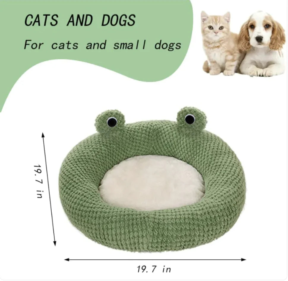 Plush Pet Bed – Frog Shape for Cats and Small Dogs
