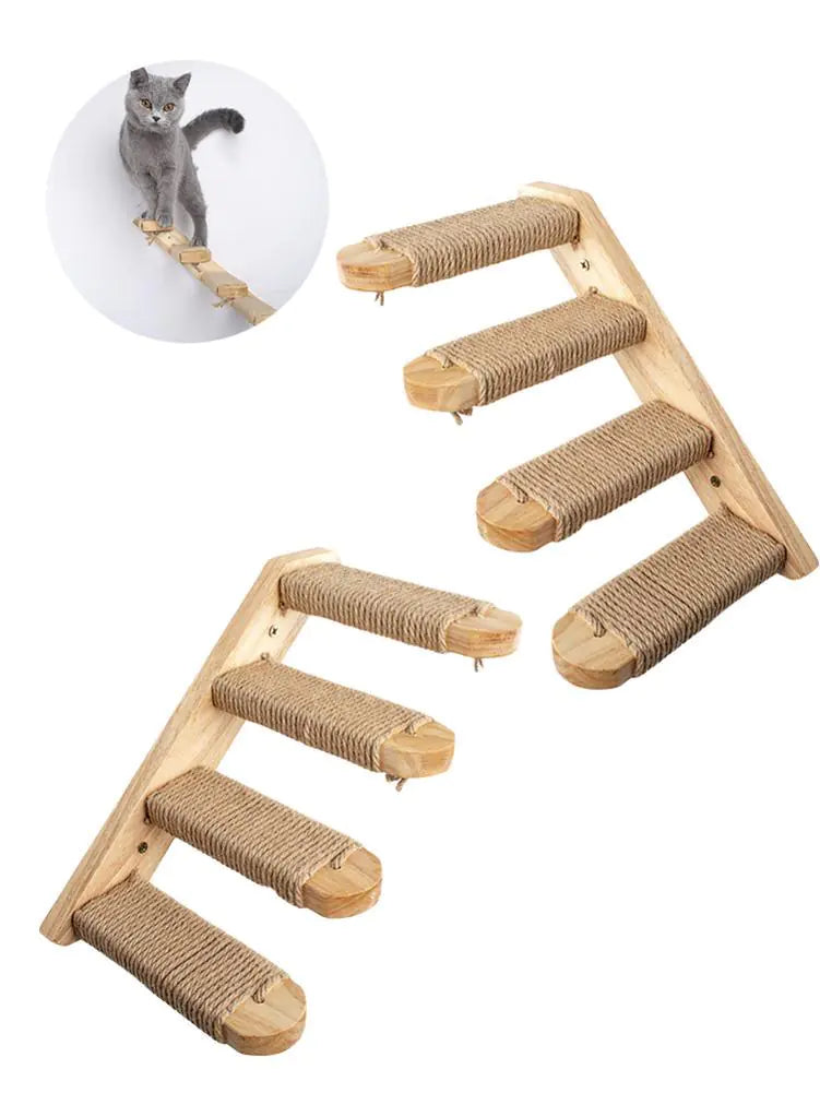 Escalier mural multi-niveaux en bois massif pour chat