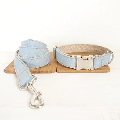 Blue denim dog collar and leash set – Style and comfort guaranteed
